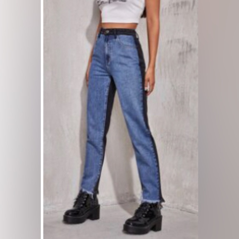 SHEIN Jeans  High Waisted Color Block Straight Leg